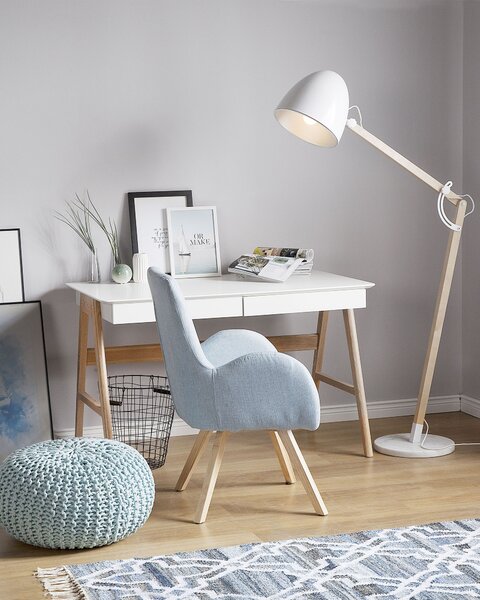 Stojací lampa HETTON Nastavitelná Dubové dřevo Bílá