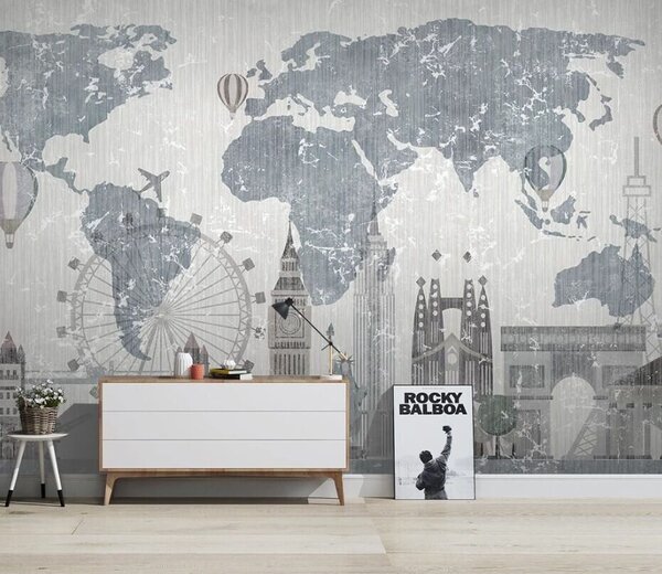 Fototapety Mapa světa v šedých tónech, Fototapety mapy světa, u53138 : uwalls.cz