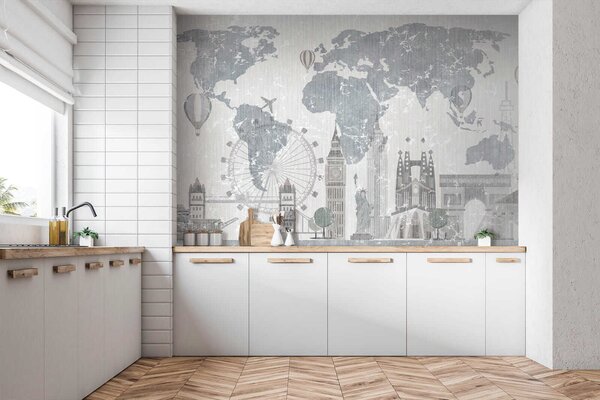 Fototapety Mapa světa v šedých tónech, Fototapety mapy světa, u53138 : uwalls.cz