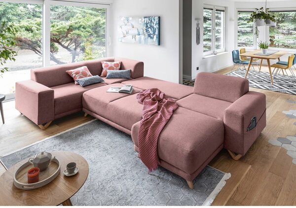Růžová rozkládací/s úložným prostorem rohová pohovka (levý roh/do "U") Classy Sophie – Miuform