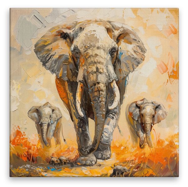 Obraz na plátně - Sloní rodina 2 - 80x80 cm - CZ výroba