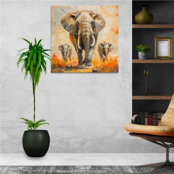 Obraz na plátně - Sloní rodina 2 - 80x80 cm - CZ výroba
