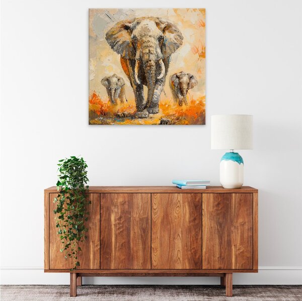 Obraz na plátně - Sloní rodina 2 - 80x80 cm - CZ výroba