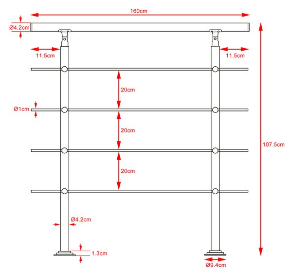 Deuba Schodišťové zábradlí 4 vzpěry - 160cm
