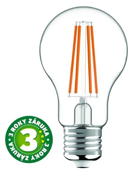 Ultra úsporná prémiová retro LED žárovka E27 4,9W 806lm A60 teplá filament ekv. 60W 3 roky