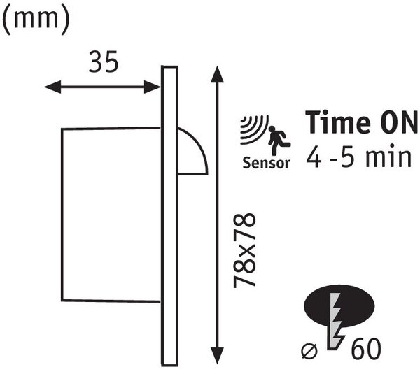 Paulmann 92923 Wand, zápustné svítidlo do KU68 se senzorem, 1×1,1 W LED, bílý plast, 230V, 7,8x7,8cm