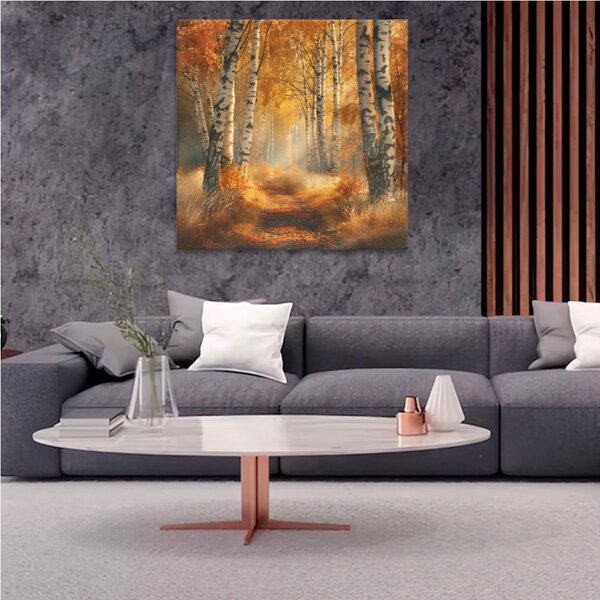 Obraz na plátně - Zlatá březová cesta - 80x80 cm