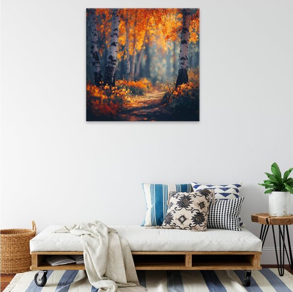 Obraz na plátně - Podzimní březová alej - 80x80 cm