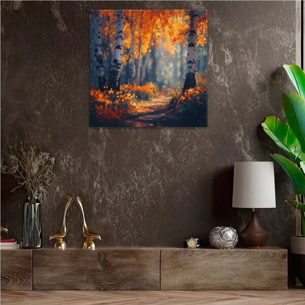 Obraz na plátně - Podzimní březová alej - 80x80 cm