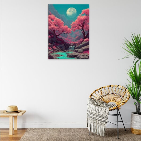 Obraz na plátně - Růžový měsíční sen - 30x40 cm