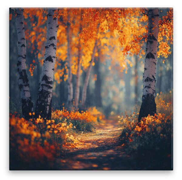 Obraz na plátně - Podzimní březová alej - 80x80 cm
