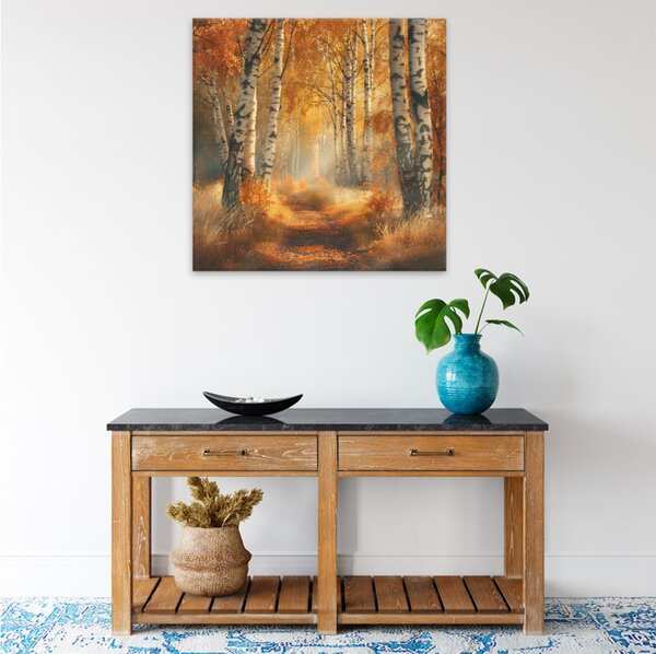 Obraz na plátně - Zlatá březová cesta - 80x80 cm