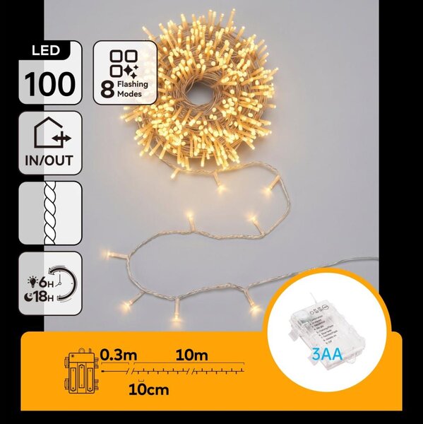 Aigostar - LED Venkovní ván řetěz 100xLED/8 funkcí 3xAA 10,3m IP44 teplá bílá
