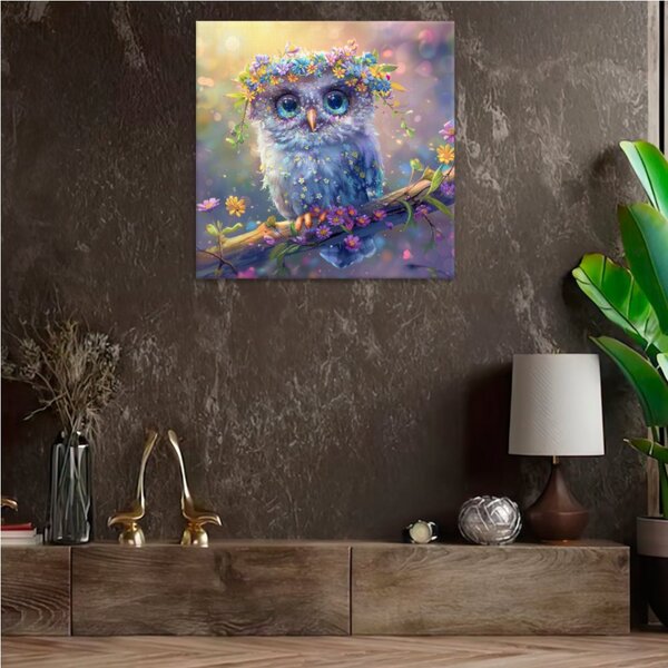 Obraz na plátně - Kouzelná květinová sova - 80x80 cm