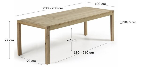 Rozkládací jídelní stůl s přídavnou deskou v dekoru dubu 100x200 cm Briva – Kave Home