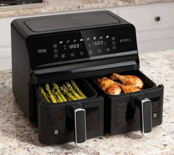 Fritéza horkovzdušná TEESA DIGITAL AIR FRYER DUAL POT XXL TSA8089, 8L, 2700W