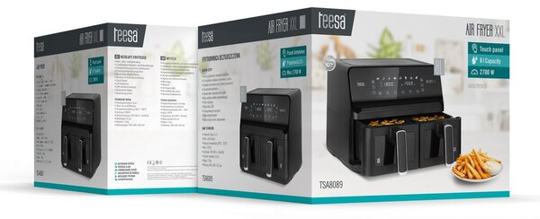 Fritéza horkovzdušná TEESA DIGITAL AIR FRYER DUAL POT XXL TSA8089, 8L, 2700W