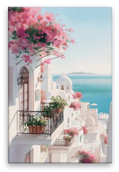 Obraz na plátně - Santorínské balkóny - 80x120 cm