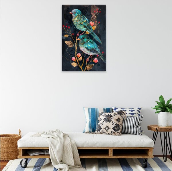 Obraz na plátně - Tyrkysová ptačí dvojice - 80x120 cm
