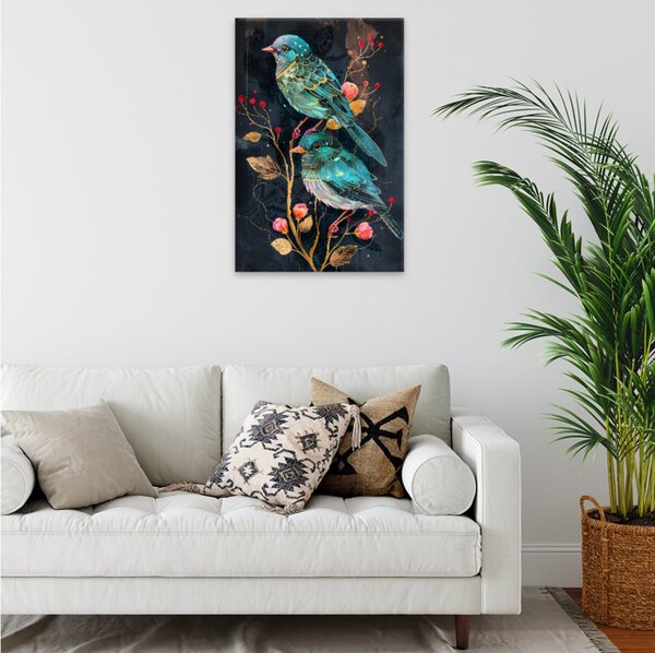 Obraz na plátně - Tyrkysová ptačí dvojice - 80x120 cm