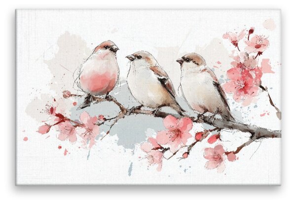 Obraz na plátně - Jarní ptačí trio 2 - 120x80 cm