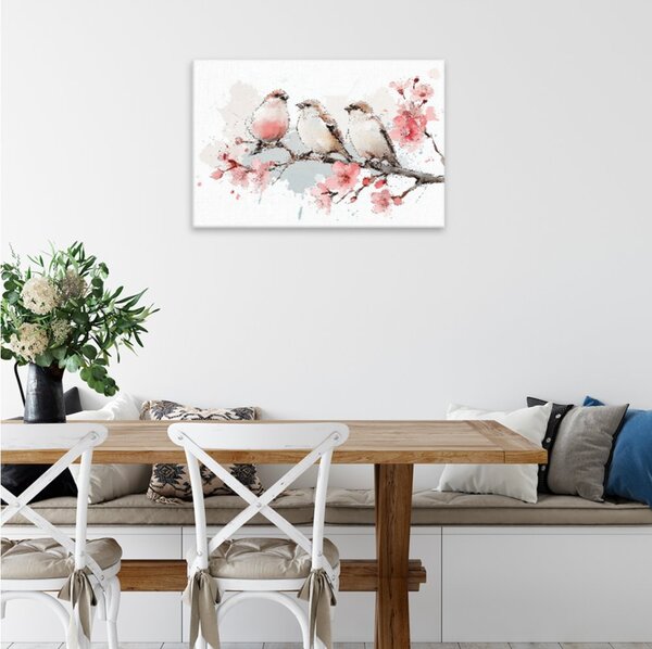 Obraz na plátně - Jarní ptačí trio 2 - 120x80 cm