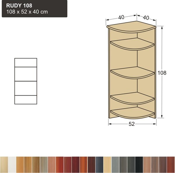 Dřevěný policový roh vnější masiv RUDY 108 (ukončovací prvek z masivu RUDY 108 pro prádelníky)