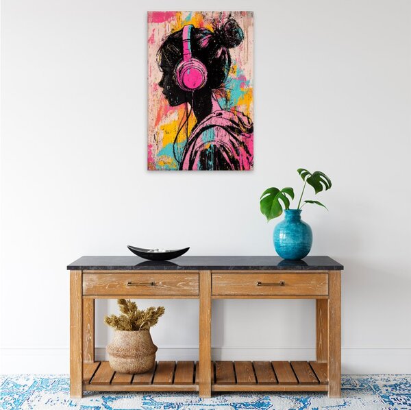 Obraz na plátně - Růžová sluchátka - 80x120 cm