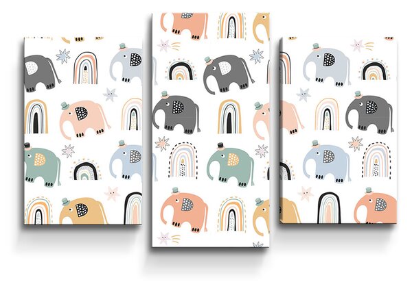 Sablio Obraz - 3-dílný Animovaní sloni - 75x50 cm