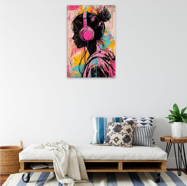 Obraz na plátně - Růžová sluchátka - 80x120 cm