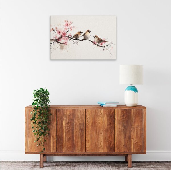 Obraz na plátně - Vrabčí jarní setkání - 120x80 cm