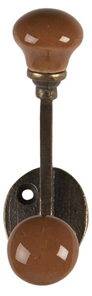 Nástěnný kovový háček s hnědou knopkou – 5x3x9 cm