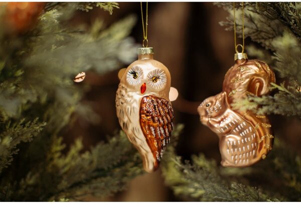 Skleněná ručně vyrobená vánoční ozdoba 4,5 cm Woodland Squirrel – Sass & Belle