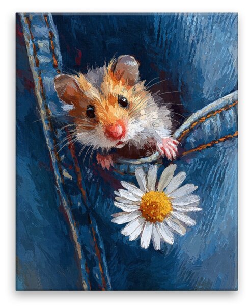 Obraz na plátně - Myška s kopretinou 2 - 40x50 cm