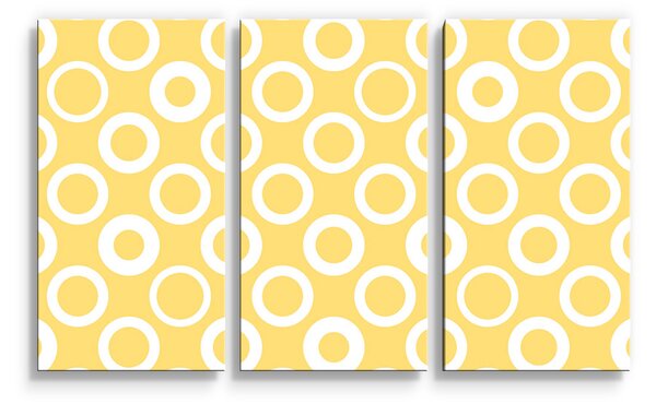 Sablio Obraz - 3-dílný Bílé kruhy na žluté - 120x80 cm