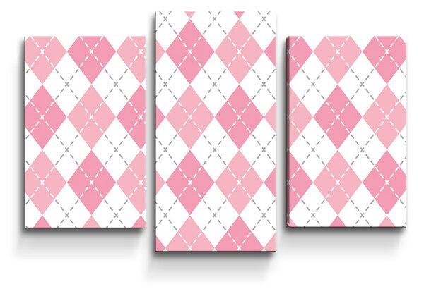 Sablio Obraz - 3-dílný Růžové a bílé kosočtverečky - 75x50 cm