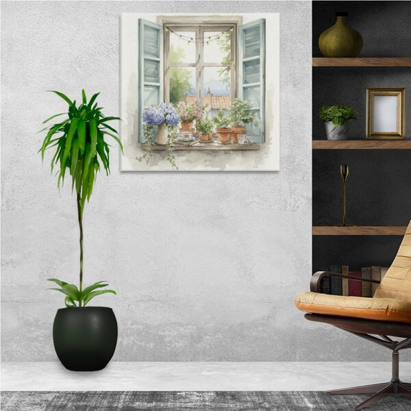 Obraz na plátně - Okno plné květin - 80x80 cm