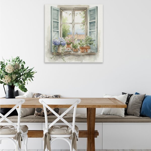 Obraz na plátně - Okno plné květin - 80x80 cm