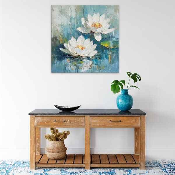 Obraz na plátně - Lekníny v dešti - 80x80 cm