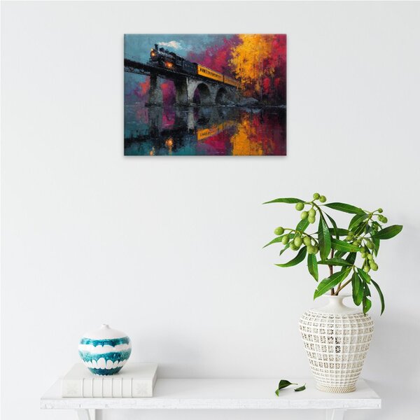 Obraz na plátně - Podzimní most a vlak - 40x30 cm