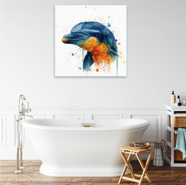 Obraz na plátně - Modrý delfín akvarel - 80x80 cm