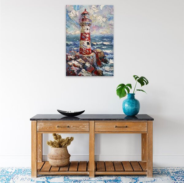 Obraz na plátně - Červený maják v bouři - 80x120 cm
