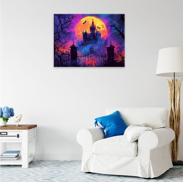 Obraz na plátně - Temný zámek za úplňku - 40x30 cm