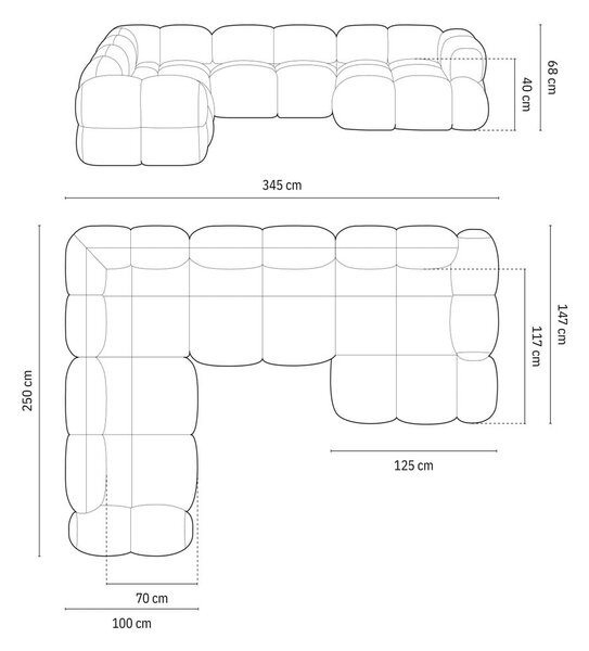 Hnědá sametová rohová pohovka (levý roh/do "U") Loretto – Cosmopolitan Design