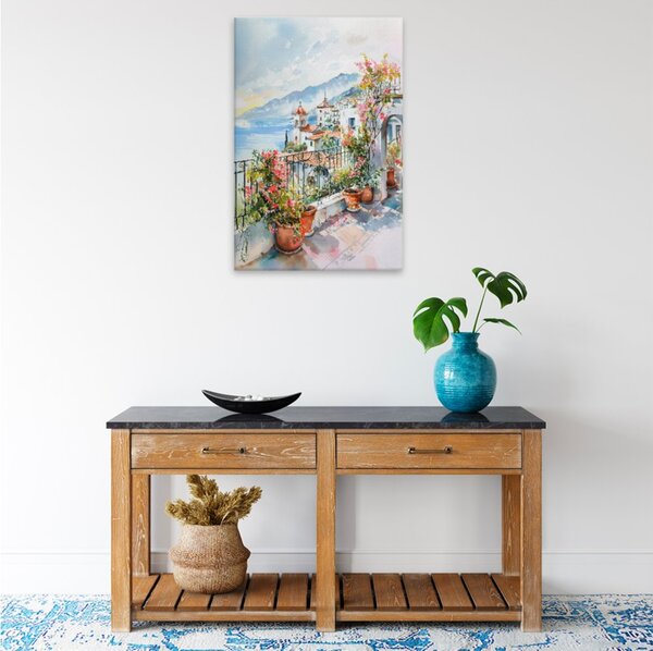 Obraz na plátně - Středomořská terasa květů - 80x120 cm
