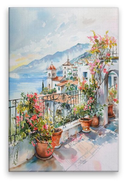 Obraz na plátně - Středomořská terasa květů - 80x120 cm