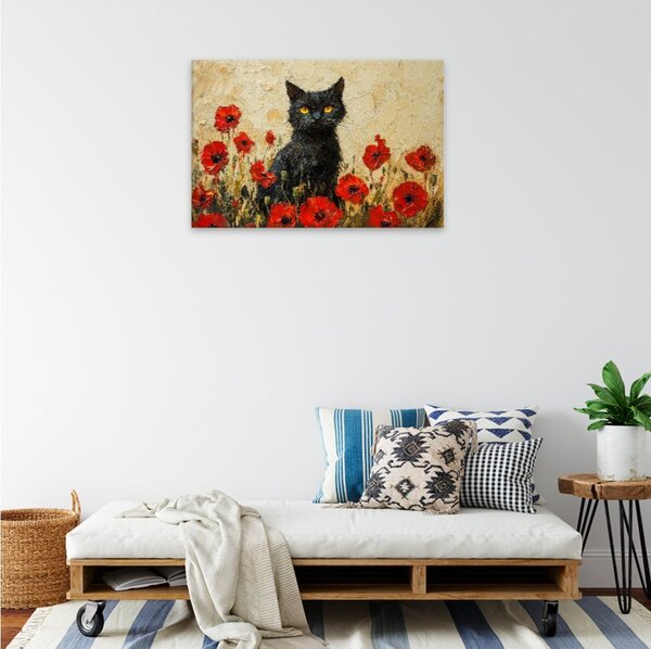 Obraz na plátně - Černá kočka v mácích - 120x80 cm