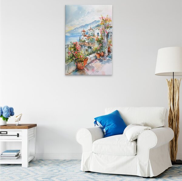 Obraz na plátně - Středomořská terasa květů - 80x120 cm