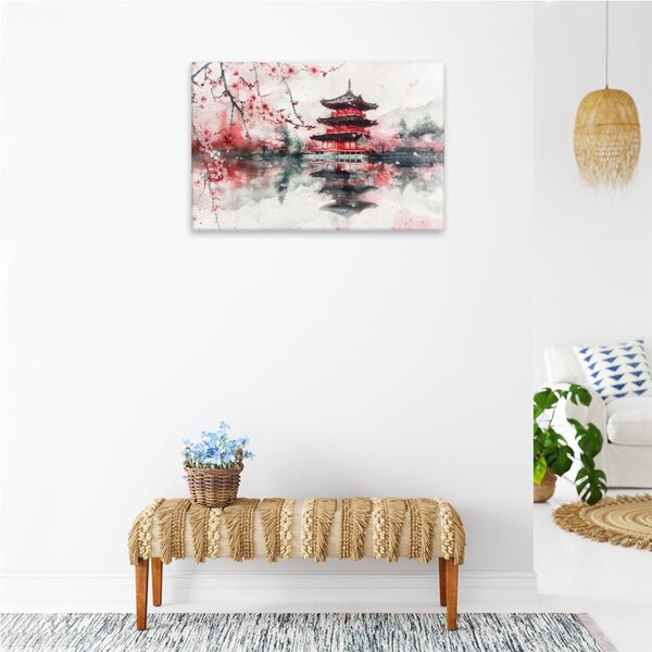 Obraz na plátně - Sakura chrám - 120x80 cm - CZ výroba