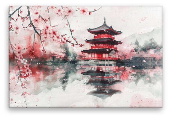 Obraz na plátně - Sakura chrám - 120x80 cm - CZ výroba